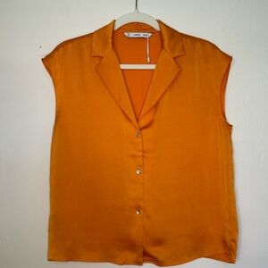 Mango Women's Button-Down Orange Top